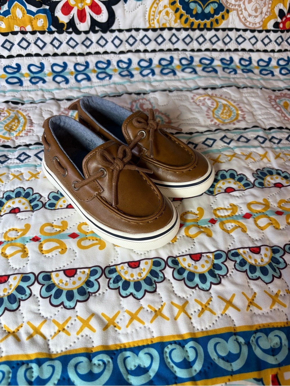 Old Navy Brown Leather-Style Kids Boat Shoes with White Soles